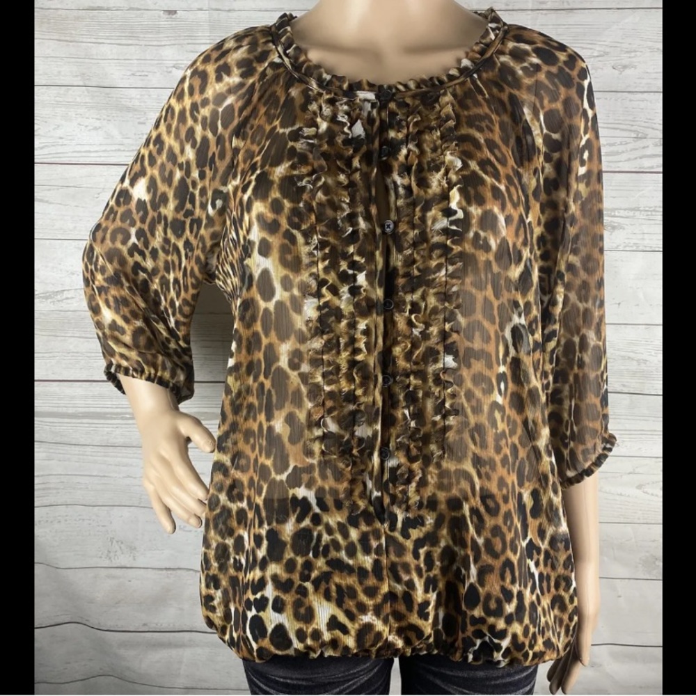 Express Sheer Leopard Print Blouse - image 1